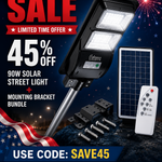 90W Solar Street Light + Mounting Bracket Bundle