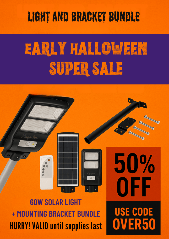 60W Solar Street Light + Mounting Bracket Bundle - Endurance Lights
