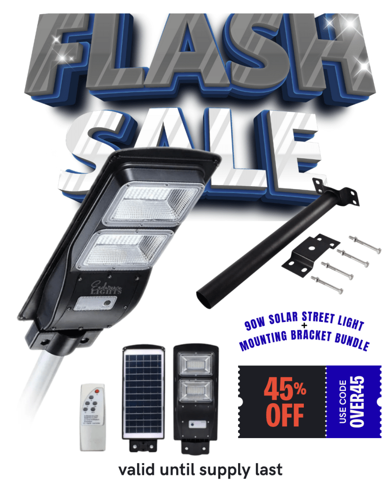 90W Solar Street Light + Mounting Bracket Bundle - Endurance Lights