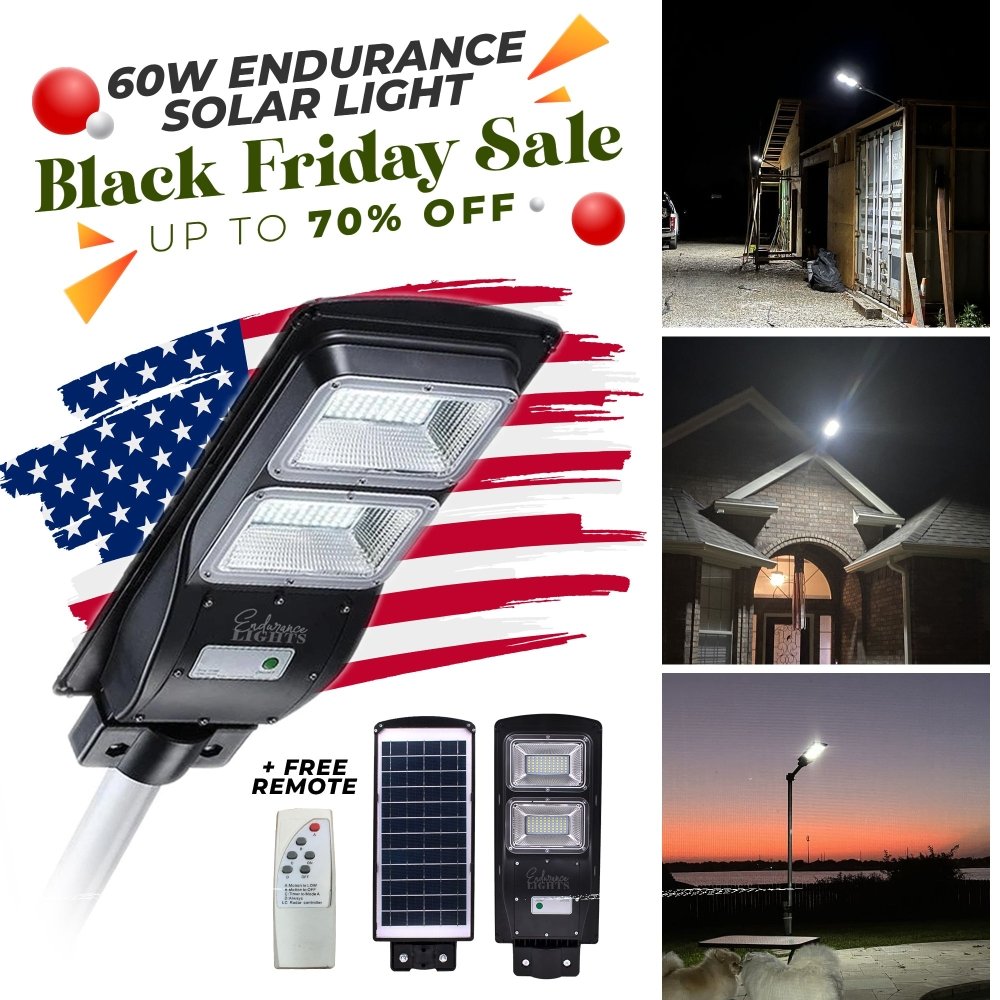 60W Solar Street Light + Mounting Bracket Bundle - Endurance Lights